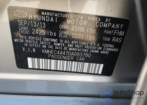 2013 Hyundai Sonata Hybrid from USA, damaged, VIN KMHEC4A47DA093780